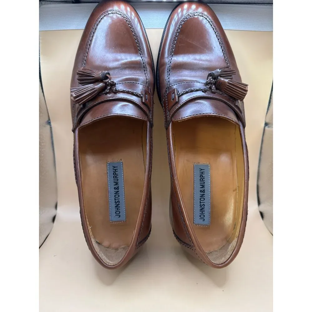 Men's Johnston & Murphy Size‎ 8W Brown Tassel Dress Loafer with Braid De…